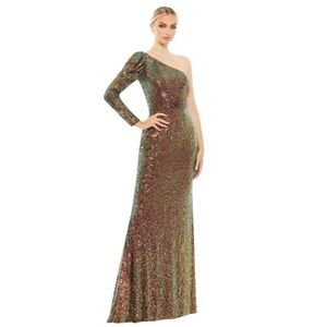 MAC DUGGAL Dress Size 8 Evening Gown Sequin Iridescent NEW One Shoulder